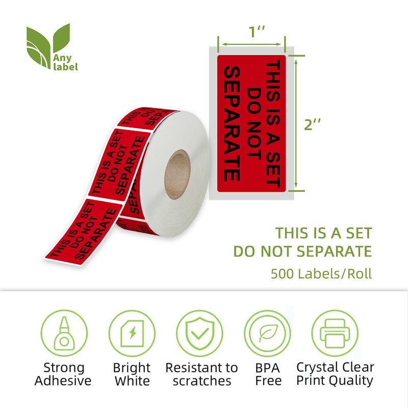 Anylabel 1" x 2" This is a Set Do Not Separate Stickers, Fluorescent Red Packing Labels for Shipping Bundle Sets and Multi-Pack Products Permanent Adhesive (2 Rolls, Total 1000 Labels) - Image 2